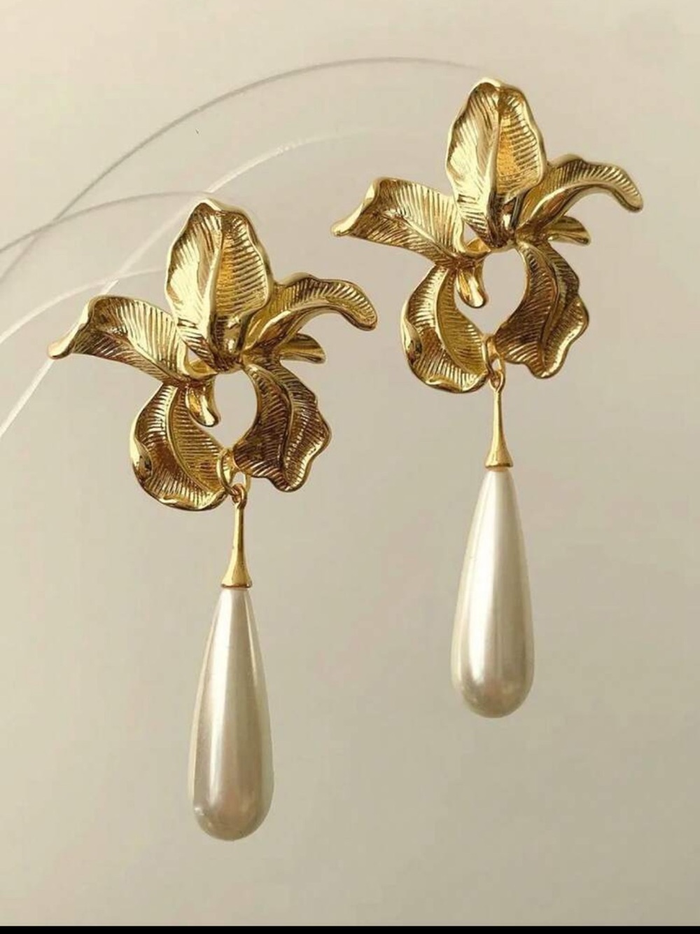 Gold Floral Earrings with Pearl Teardrops — Elegant Women’s Drop Earrings